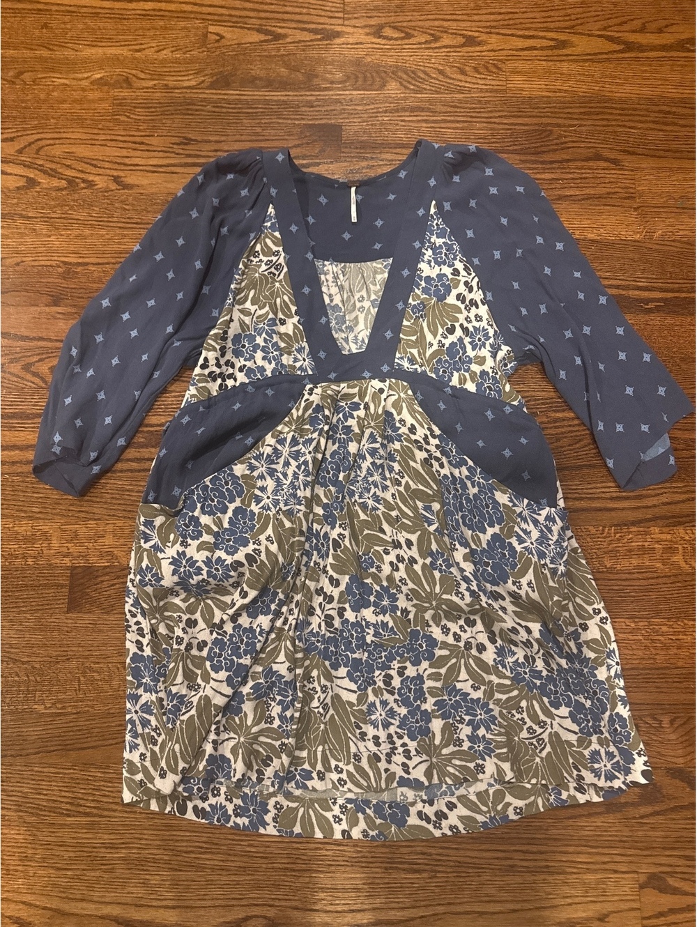 Free People Blue and Tan Mini Dress Size Medium